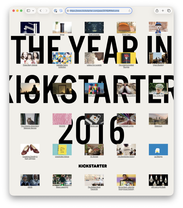 Kickstarter Year in Review website screenshot